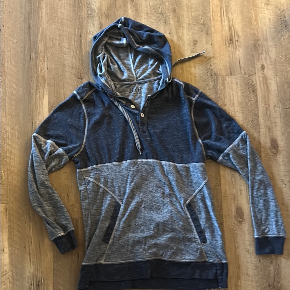 BKE Blue and Gray Plush Sweater with Hood